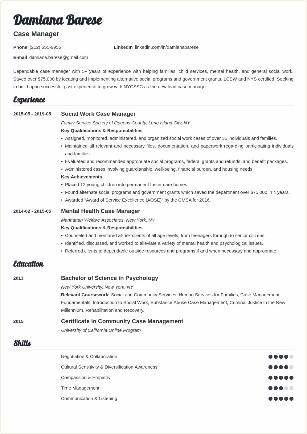 Targeted Case Manager Skills Resume Examples