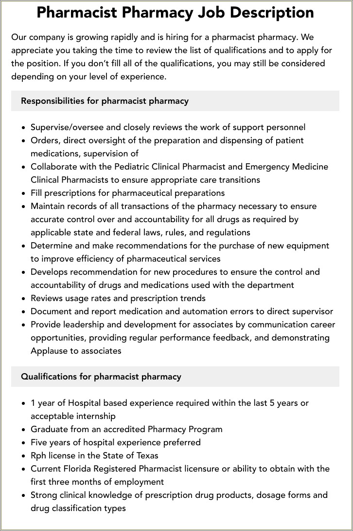 Tasks Pharmacists Do To Put On Resume