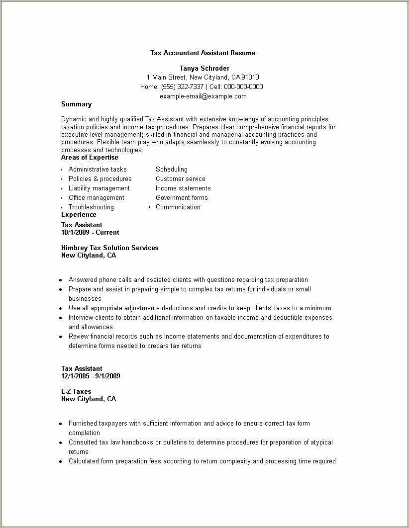 Tax Assistant Job Description For Resume