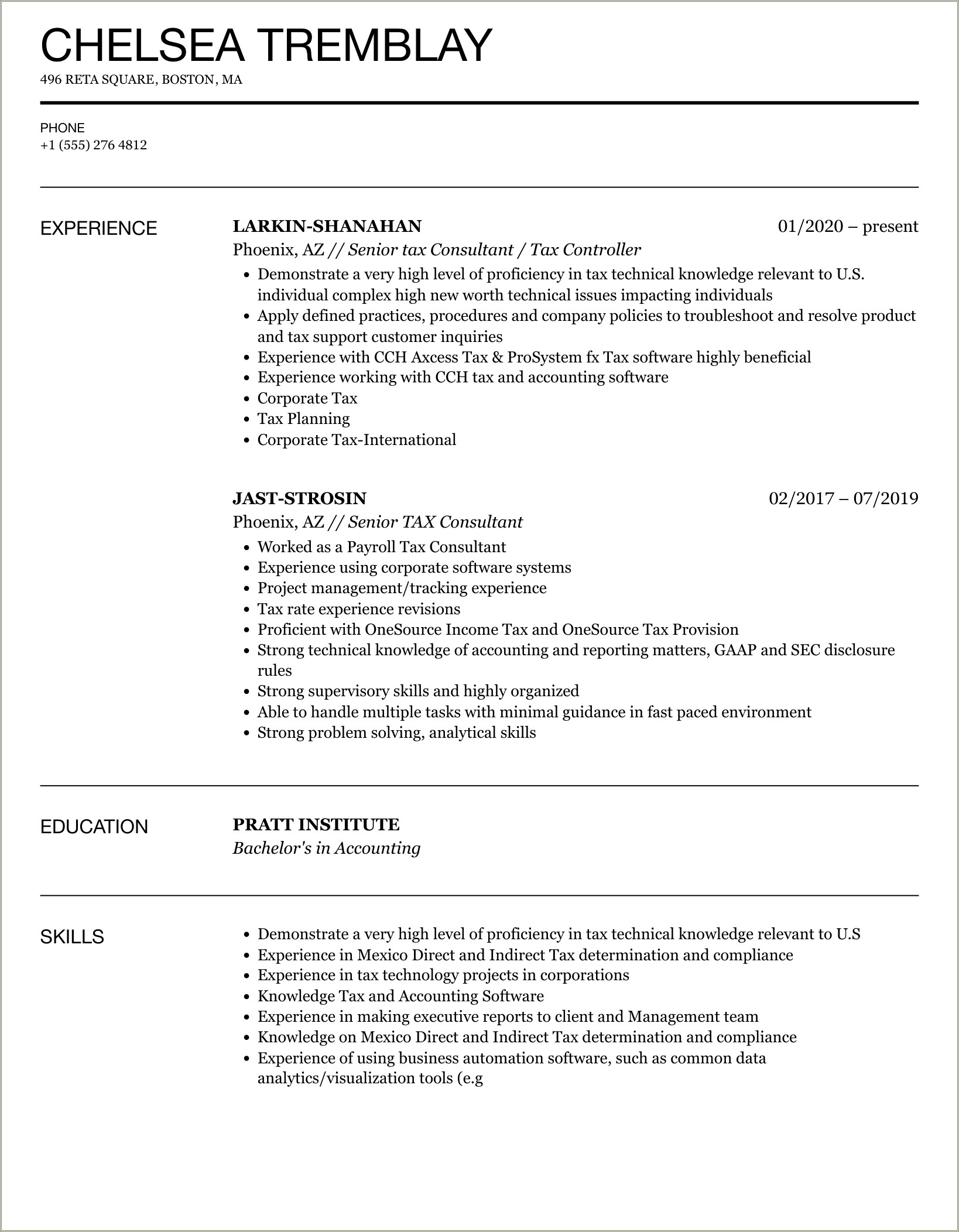 Tax Consultant Job Description For Resume