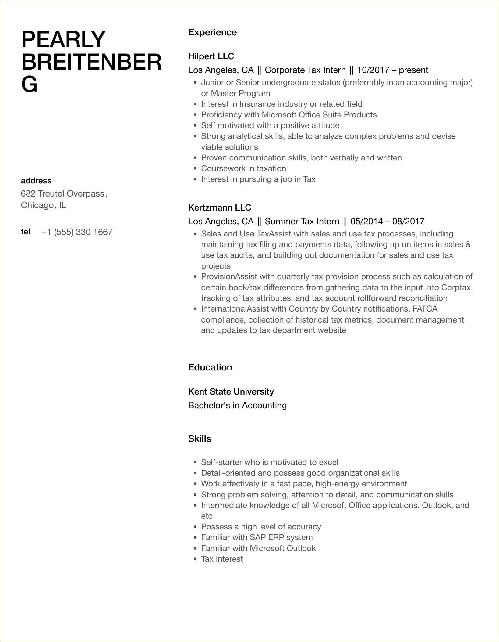 Tax Intern Resume Description Surdoval Associates