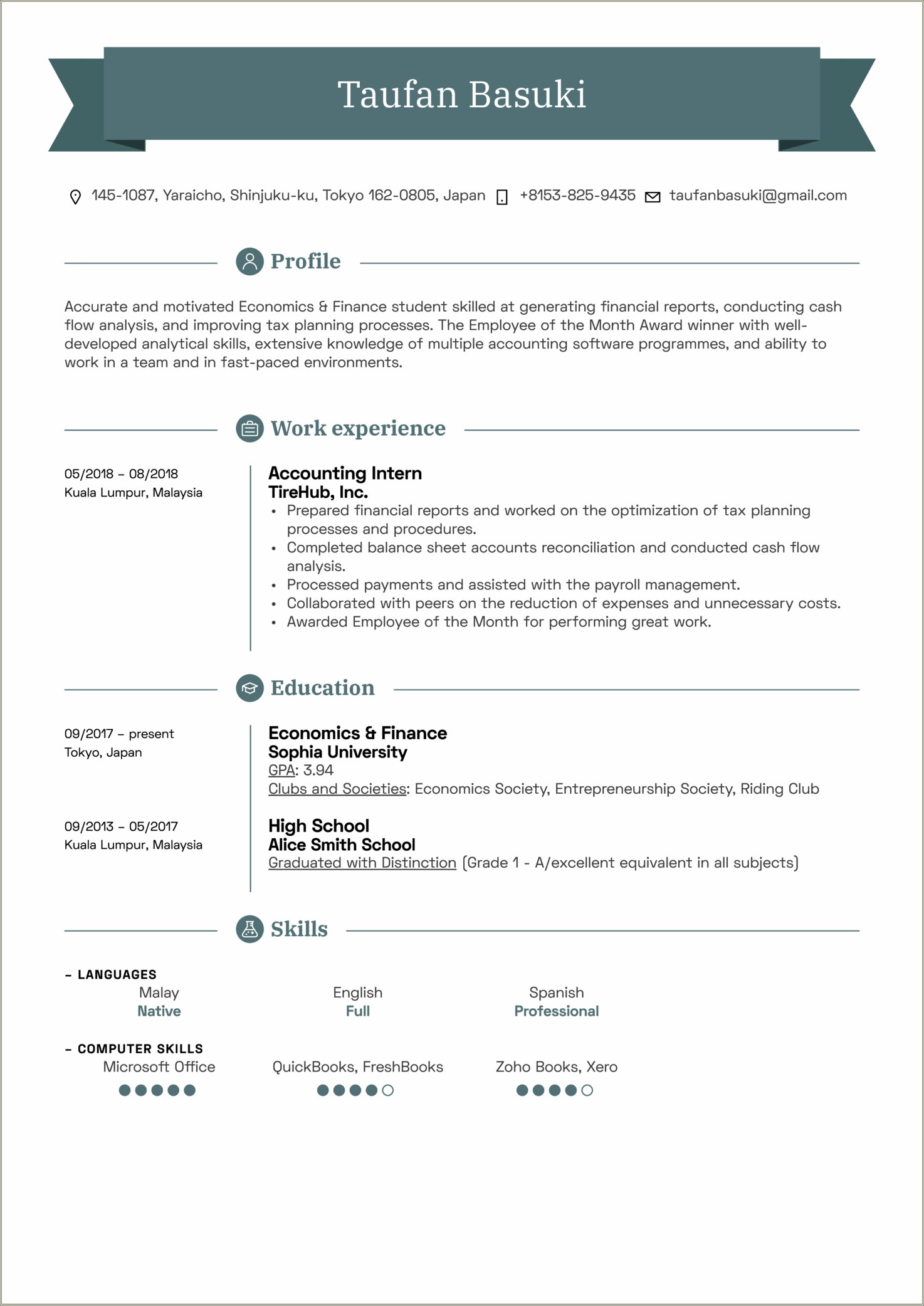 Tax Internship Description For An Resume Sample