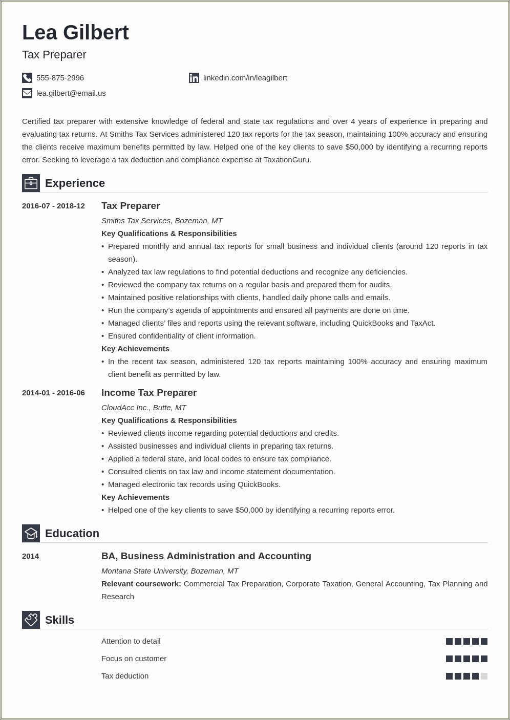 Tax Preparation As Skill On Resume