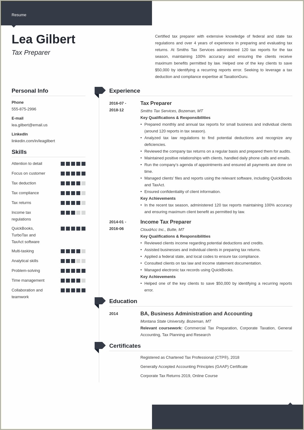 Tax Preparer Attention To Detail Resume Sample