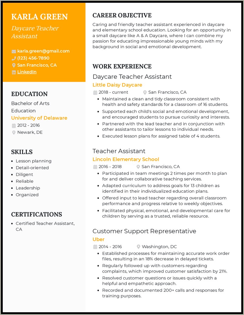 Teacher Assistant Job Description Resume Preschool