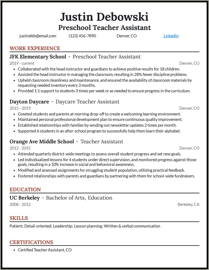 Teacher Assistant Professional Skills On Resume