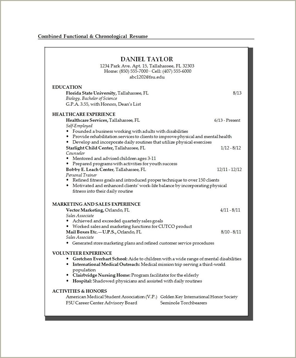 Teacher Example Resume University Of Florida