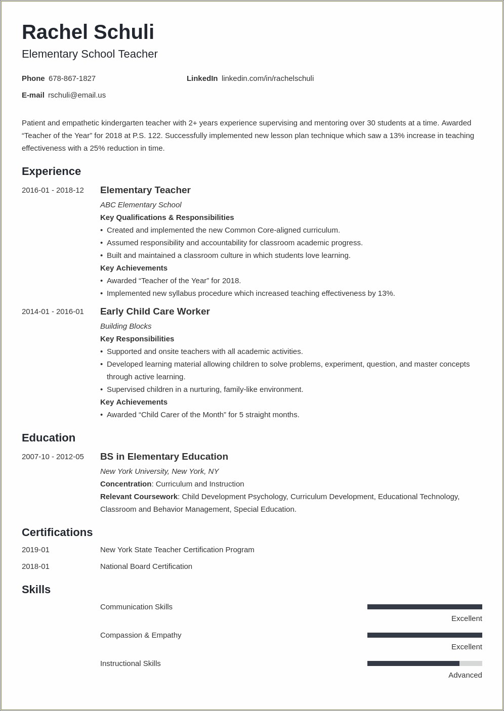 Teacher Resume Examples From A Different Career