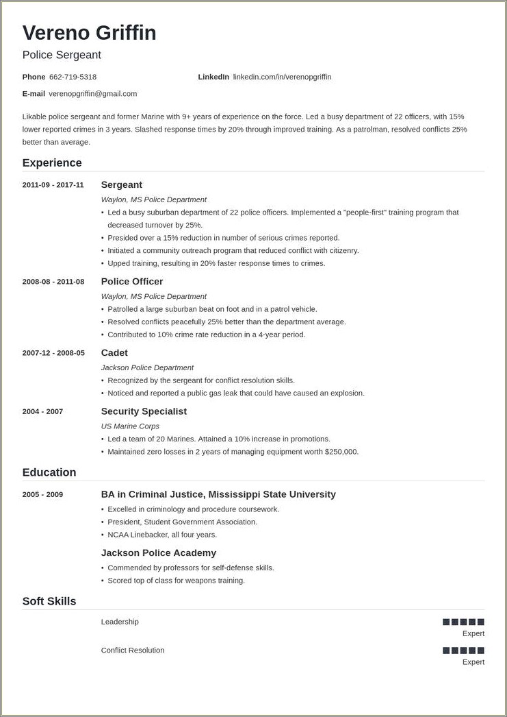 Teacher Resume Examples Law Enforcement Experience