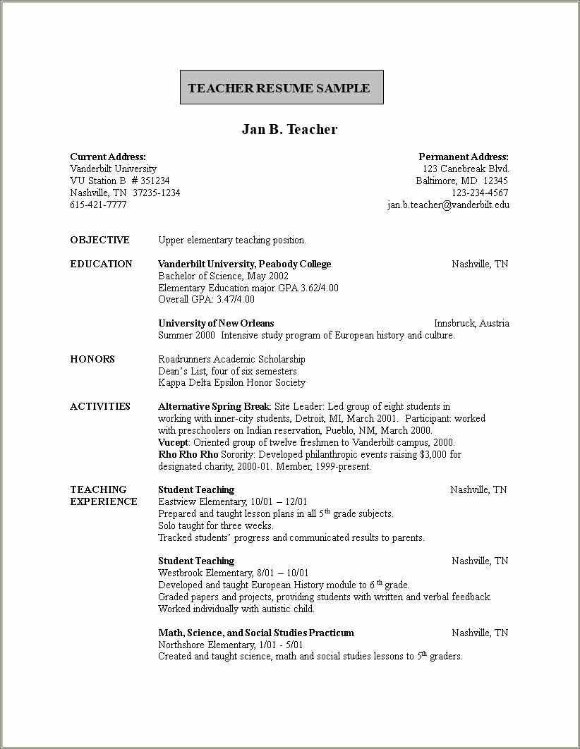 Teacher Resume Format In Word Free Download Indian