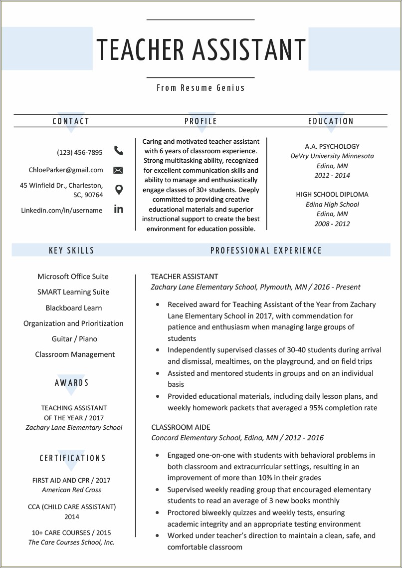 Teacher Resume Samples For New Teachers