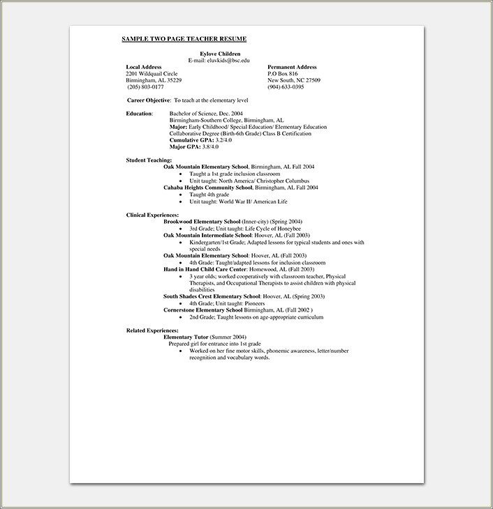 Teacher Resume Samples In Word Format Free Download