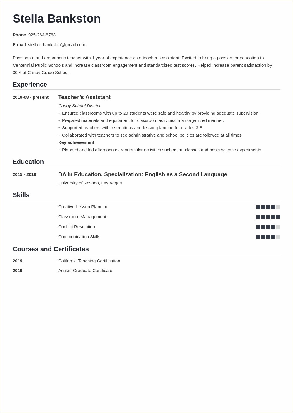 Teacher Resume Should You Put Certificates