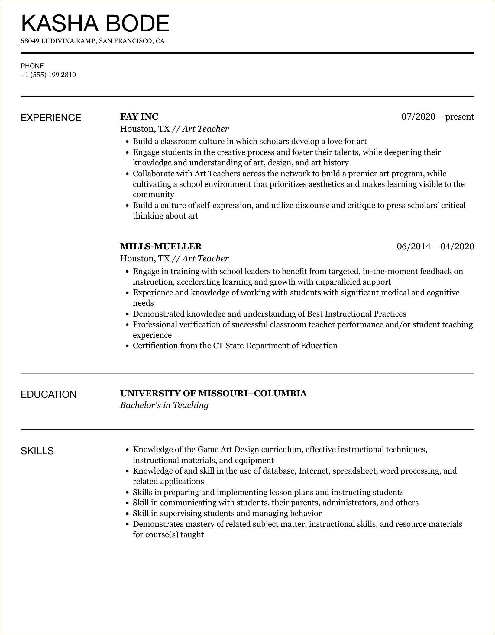 Teacher Resume Templates For Microsoft Word 2007