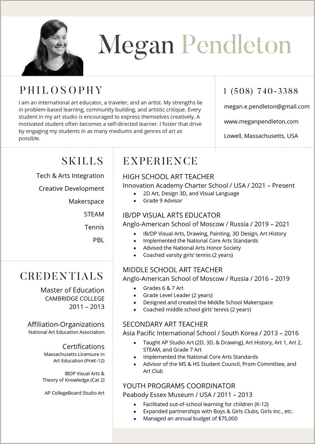 Teacher Resume With Experience And Advisor Directing