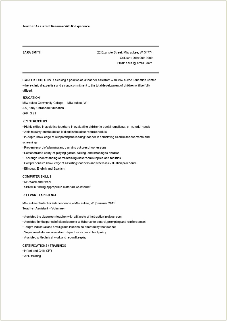 Teaching Assistant Career Objective In Resume