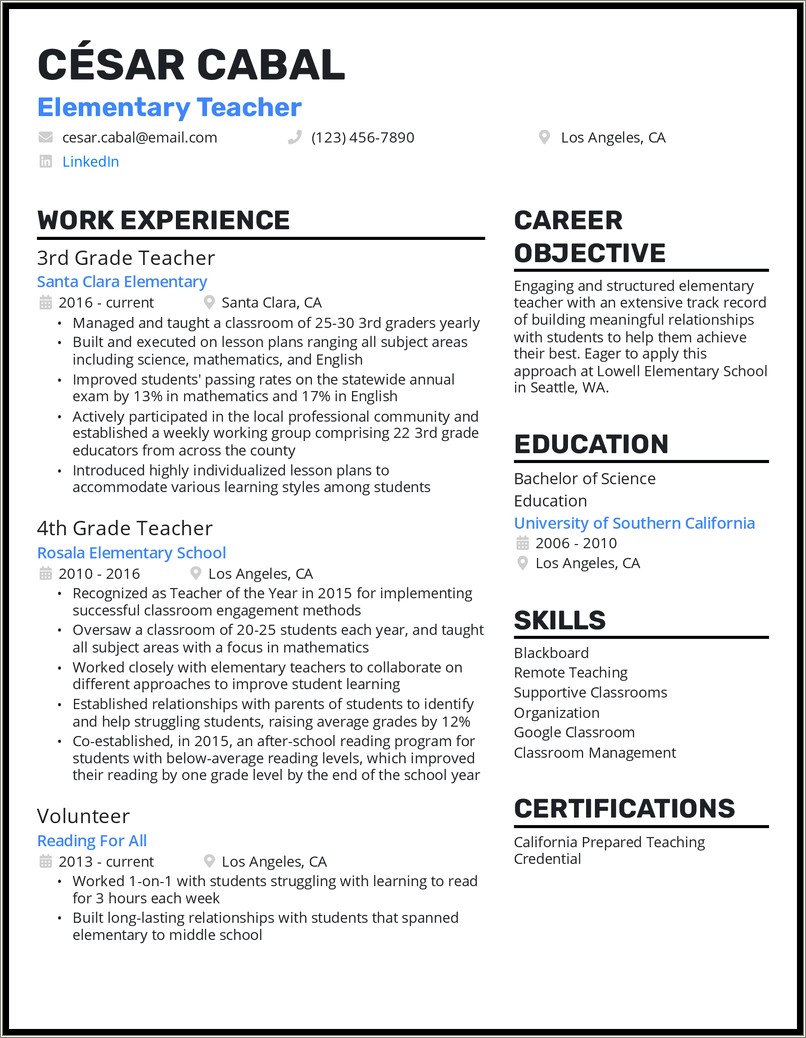 Teaching Objectives To Put On A Resume