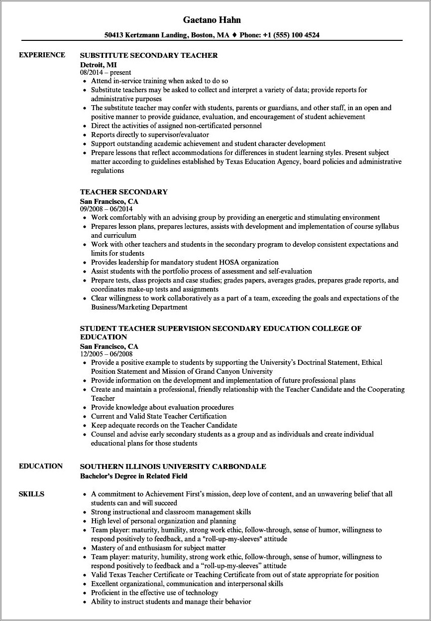 Teaching Related Experience Resume High Schoolers