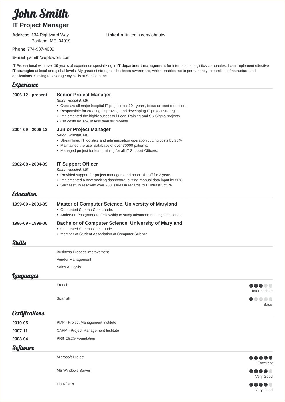 Team Leader In Project Management On Resume