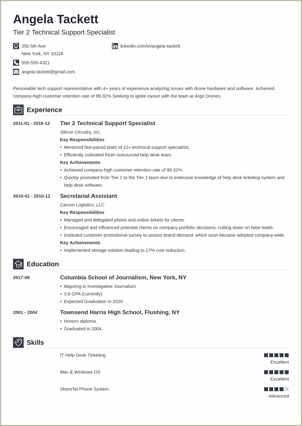 Tear 2 Itr Help Desk Resume Sample