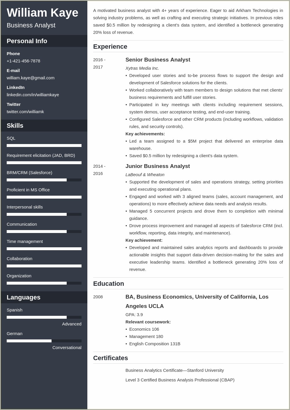 Techincal Resume Sample Business Systems Analyst