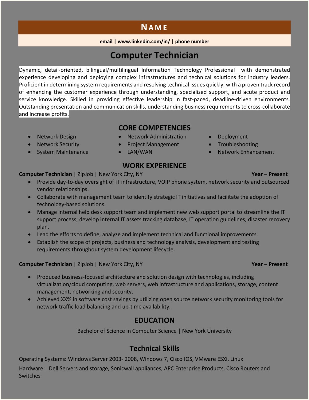 Techincal Skills For Operating Systems Resume