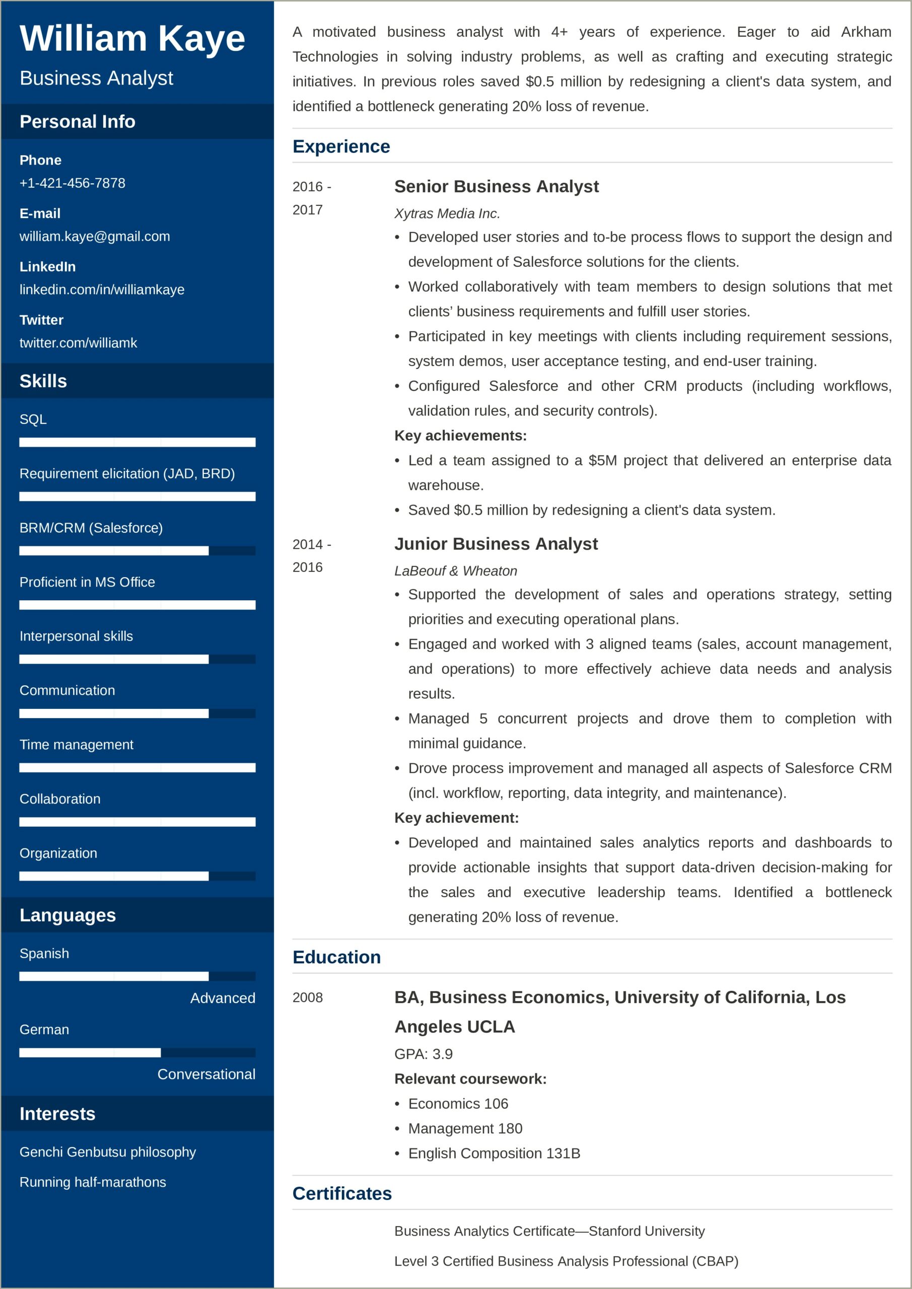 Technical Analysis Skill On Resume Examples