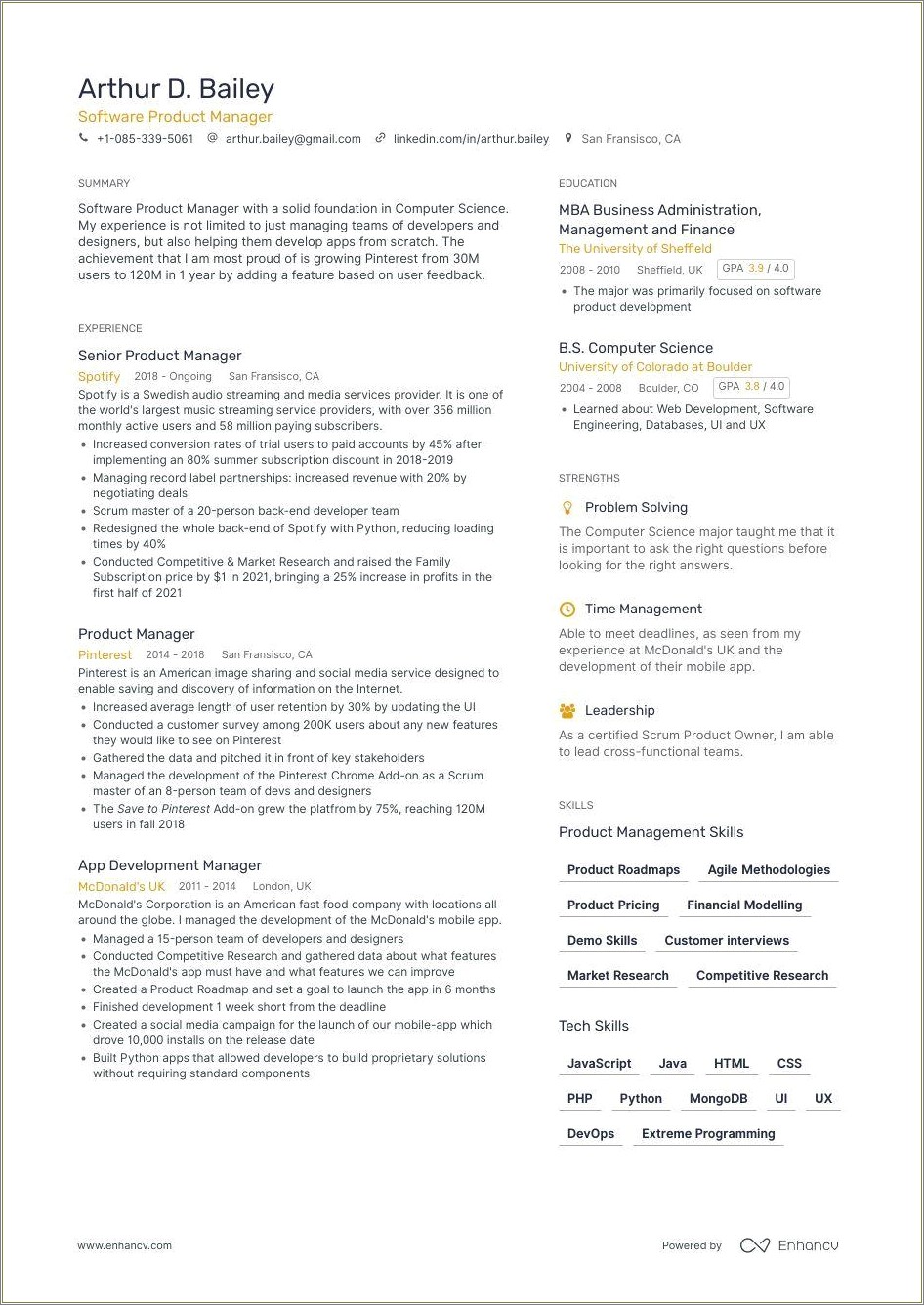 Technical Proficiency On Product Manager Resume