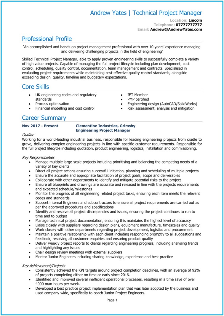 Technical Project Manager Job Description Resume