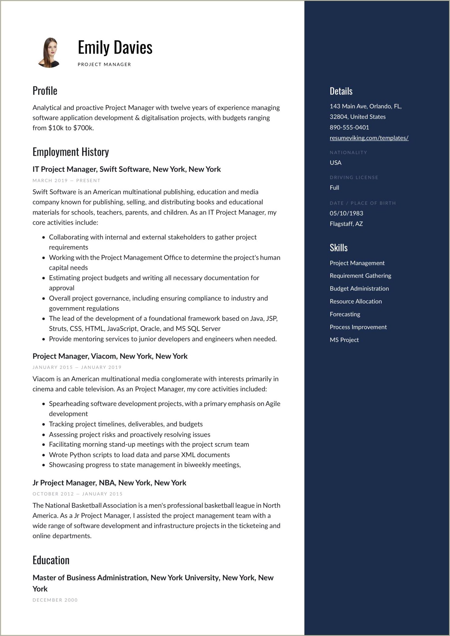 Technical Project Manager Resume Examples 2019