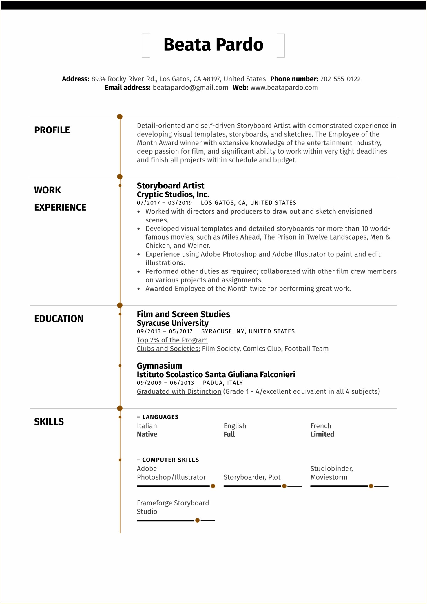 Technical Skills Engineering Resume Designing Storyboards