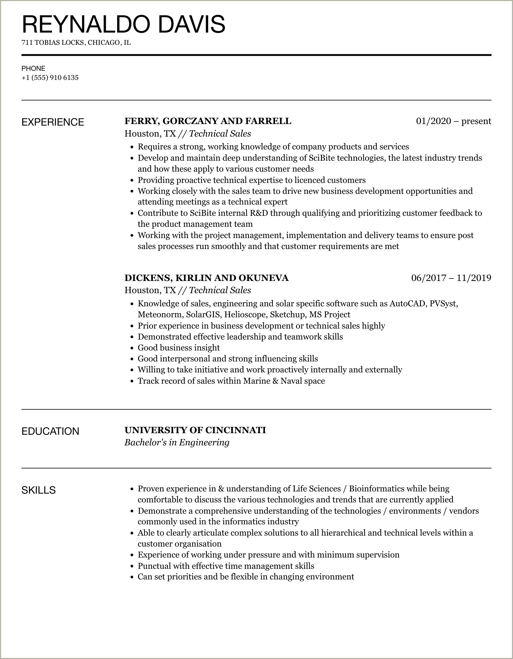 Technical Skills Examples For Sales Resume