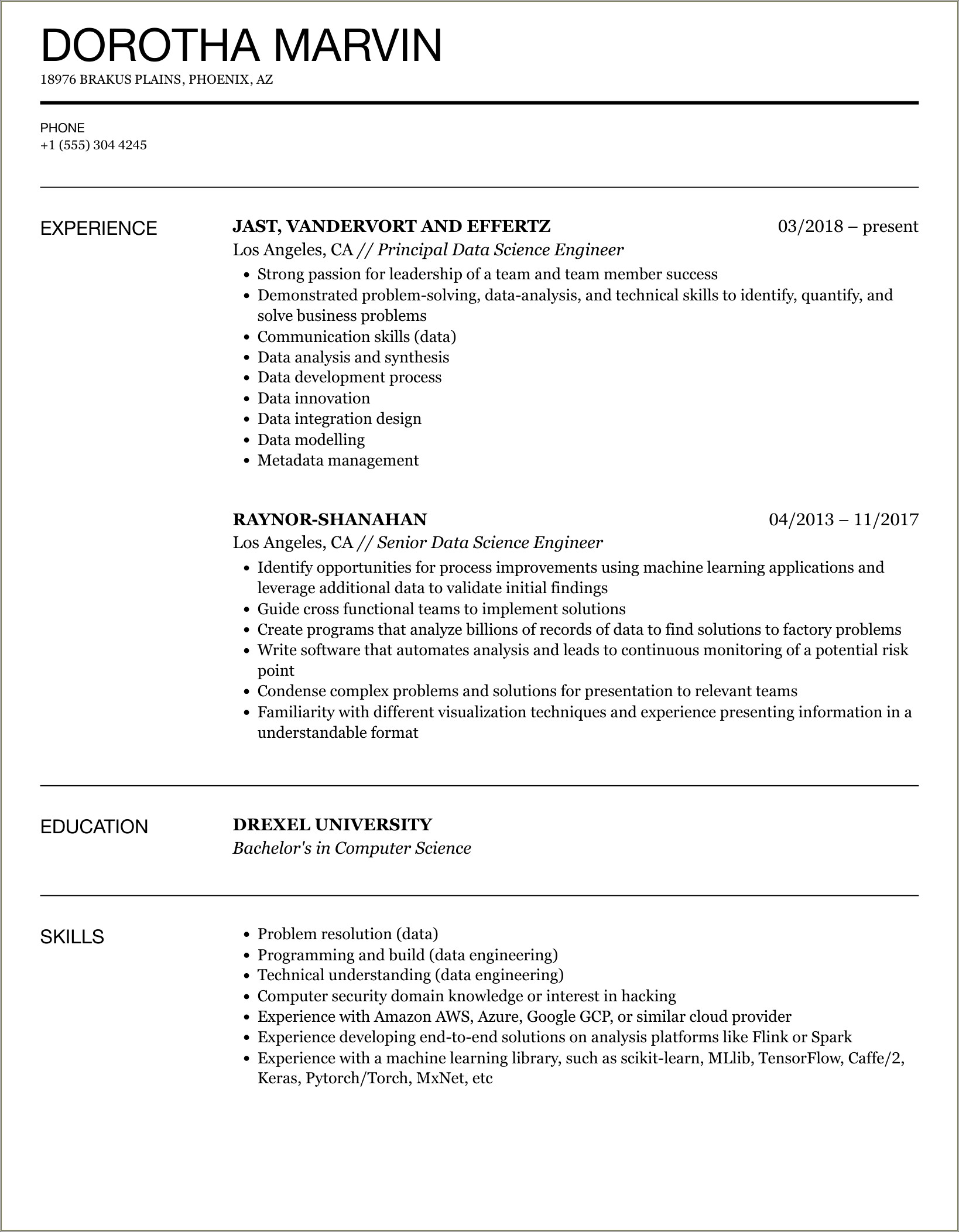 Technical Skills For Computer Science Engineer Resume