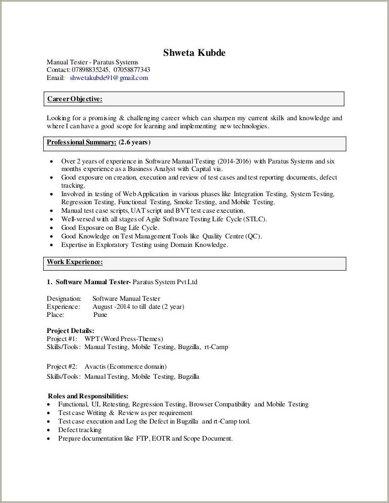 Technical Skills For Manual Testing In Resume