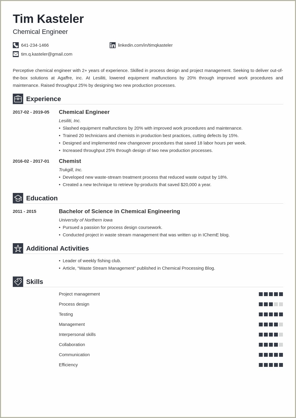 Technical Skills For Resume For Chemical Engineer