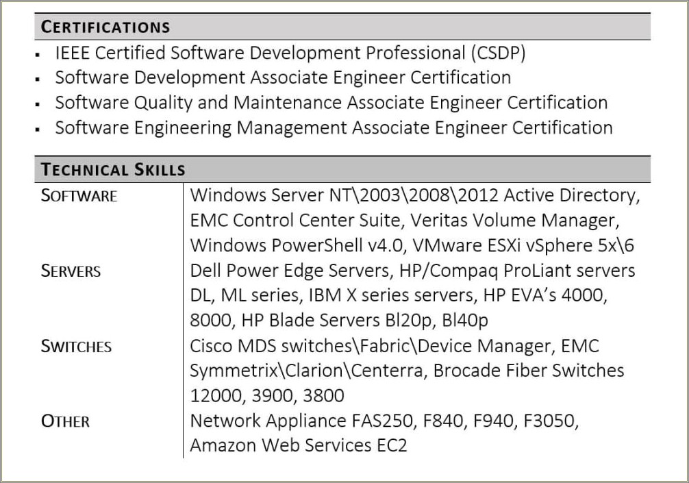 Technical Skills In Computer Science Resume