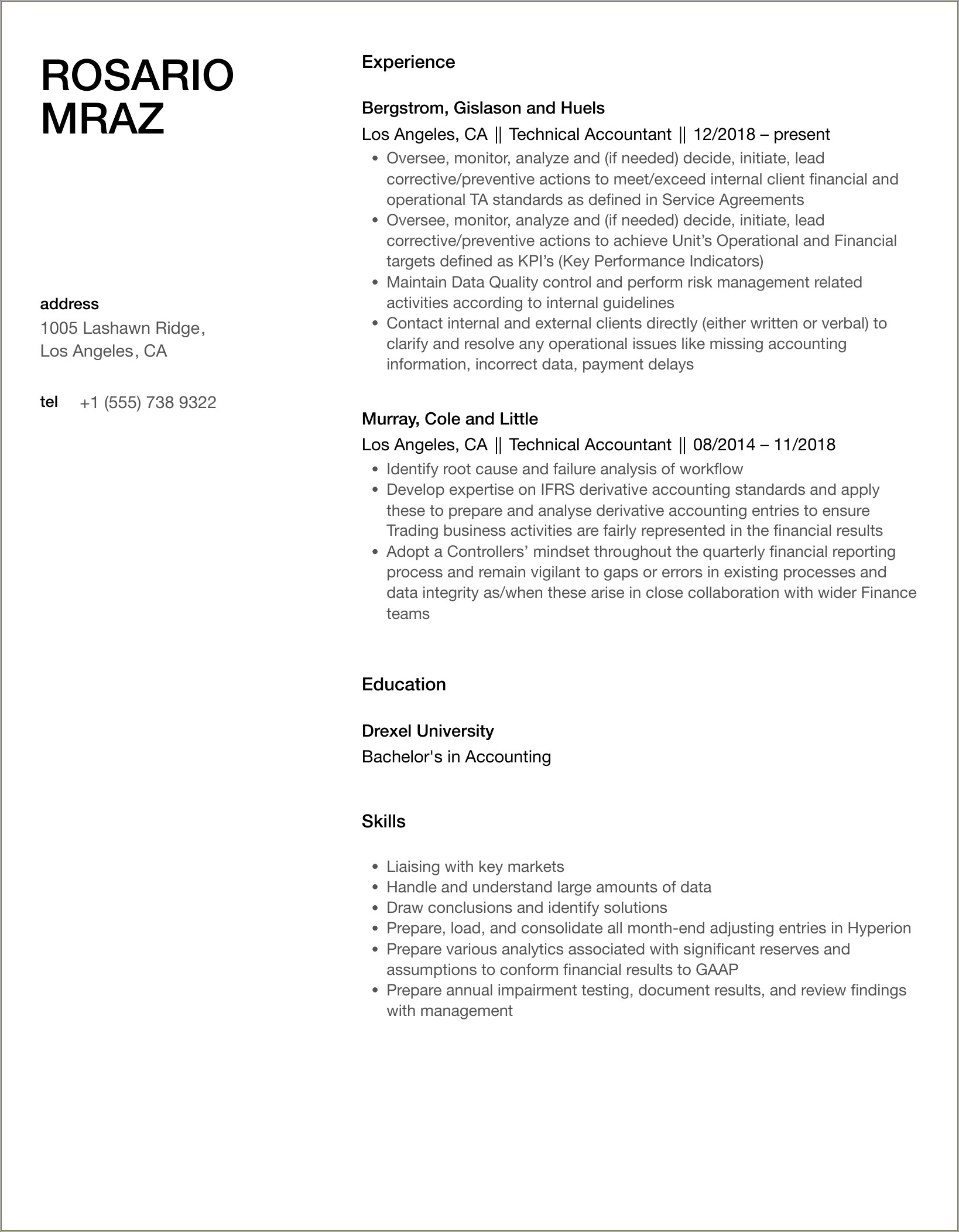 Technical Skills In Resume For Accountant