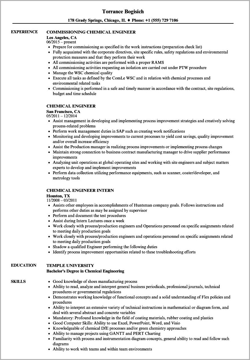 Technical Skills In Resume For Chemical Engineer