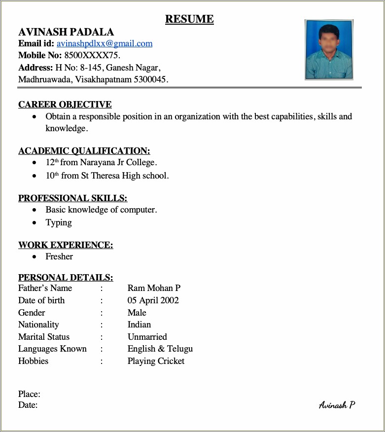 Technical Skills In Resume For Cse Freshers