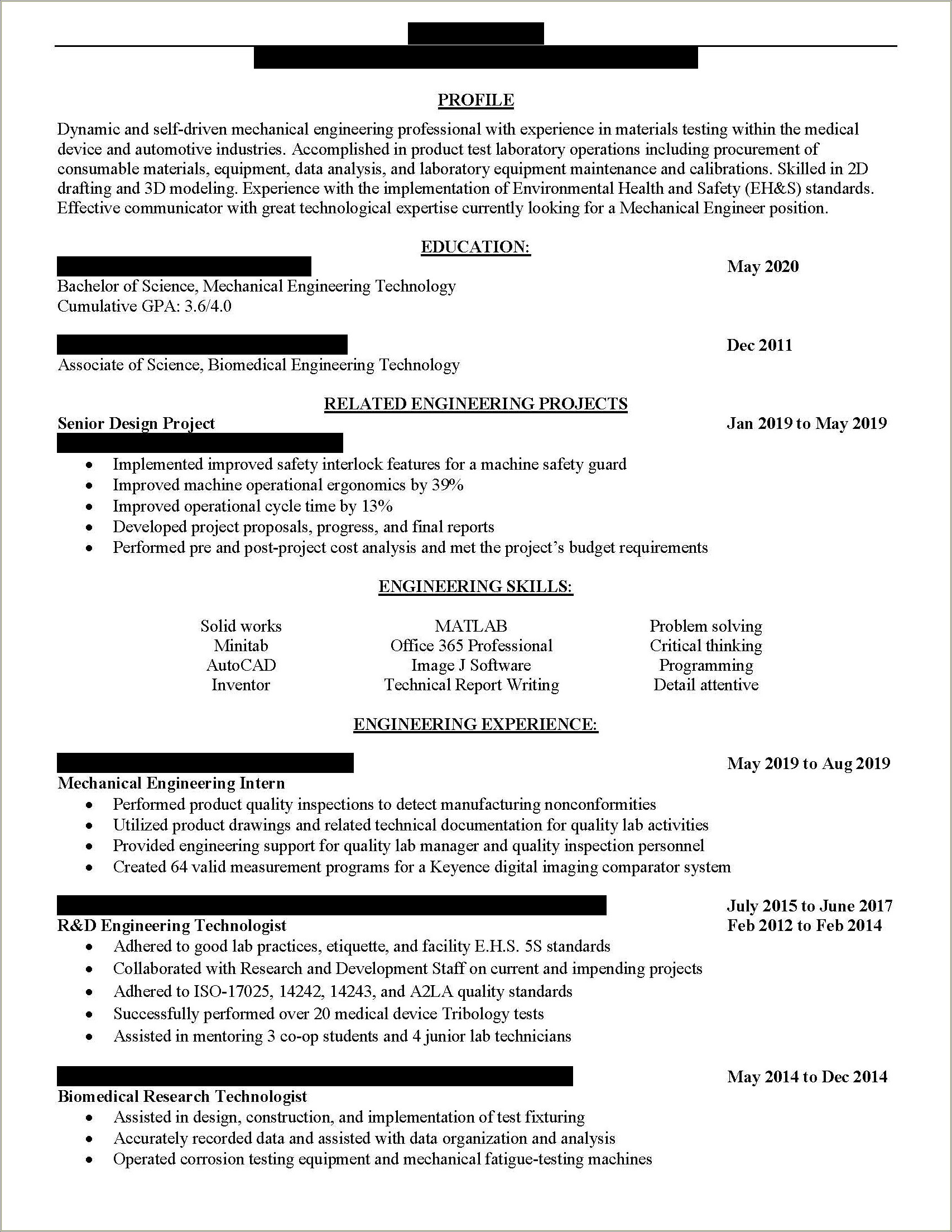 Technical Skills In Resume For Mechanical Engineer