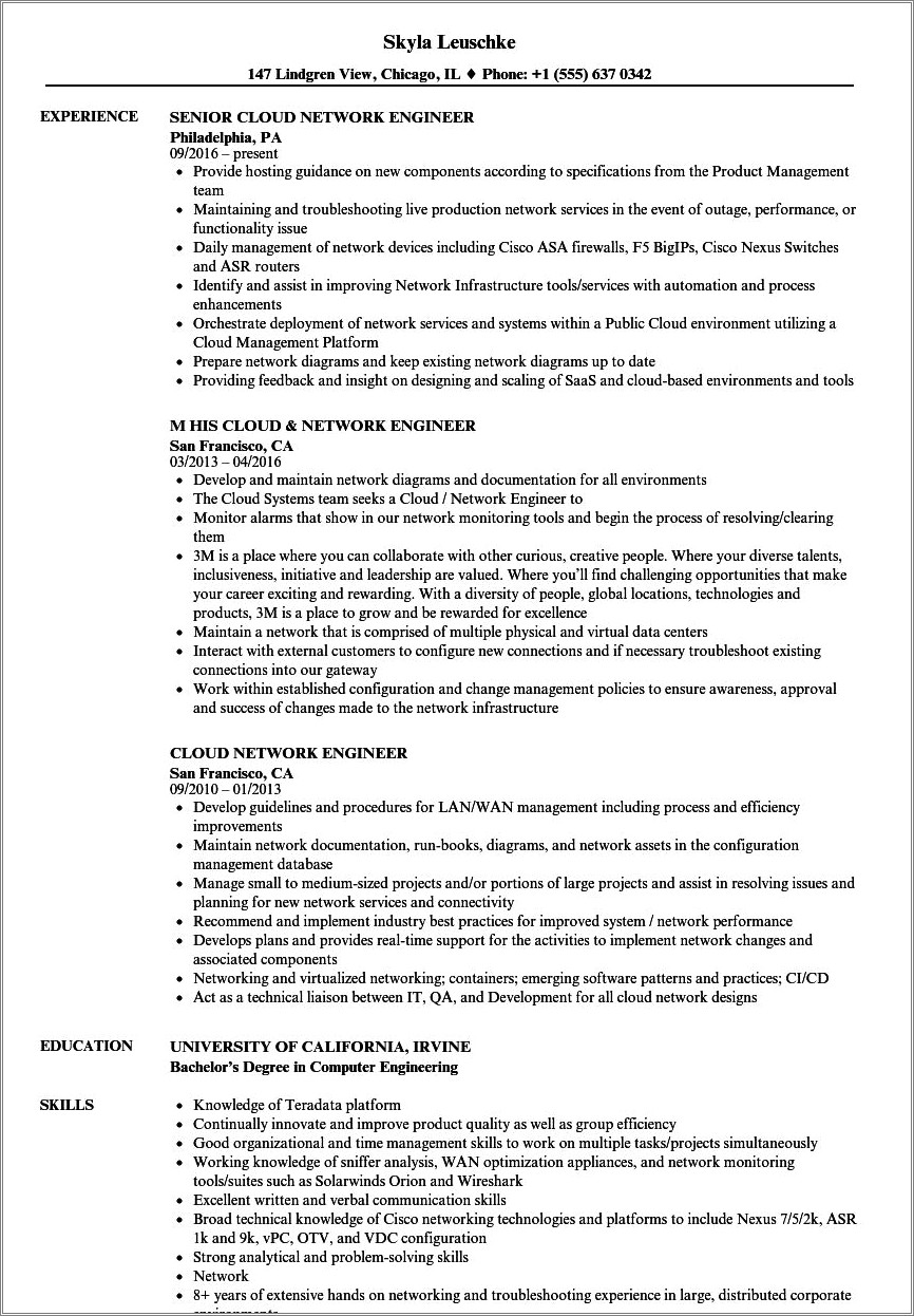 Technical Skills In Resume For Networking