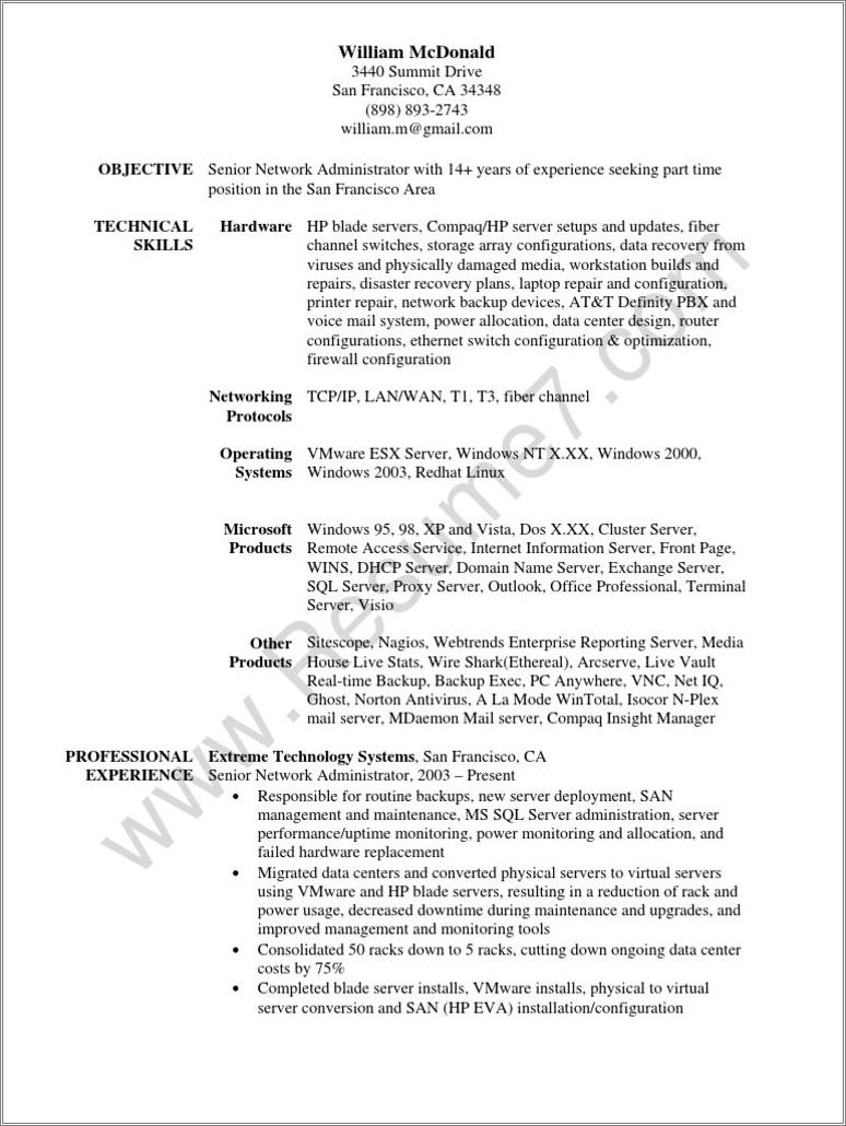 Technical Skills In Resume For System Administrator