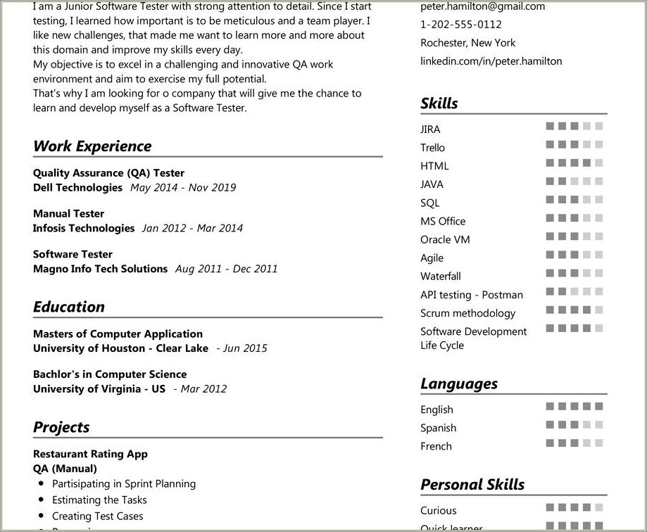 Technical Skills In Resume For Testing