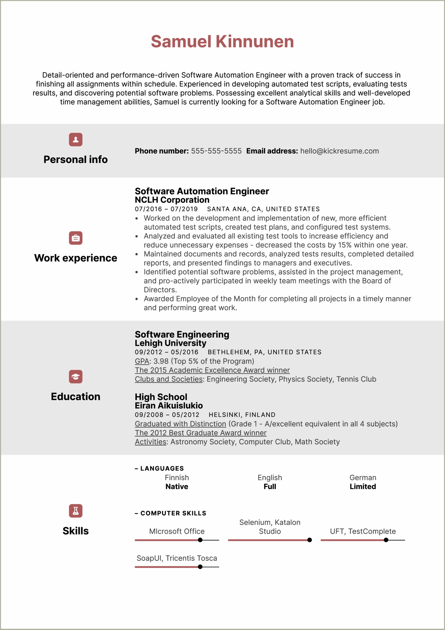 Technical Skills Of Automation Test Engineer In Resume