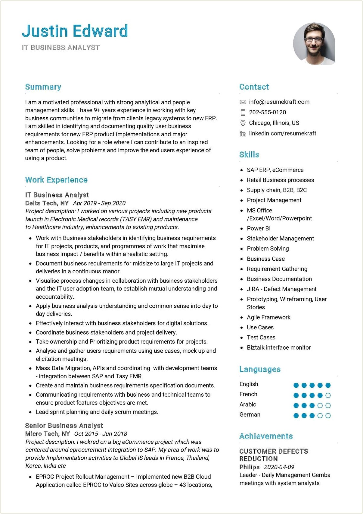 Technical Skills Resume For Business Analyst