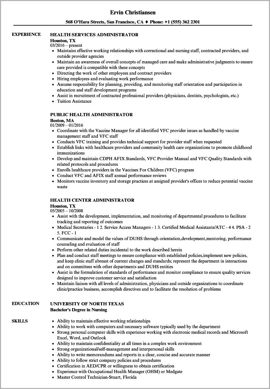 Technical Skills Resume In Healthcare Administration