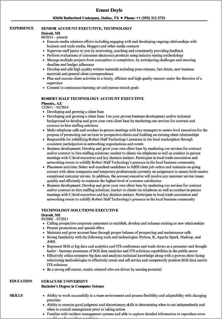 Technical Skills Section In Executive Resume