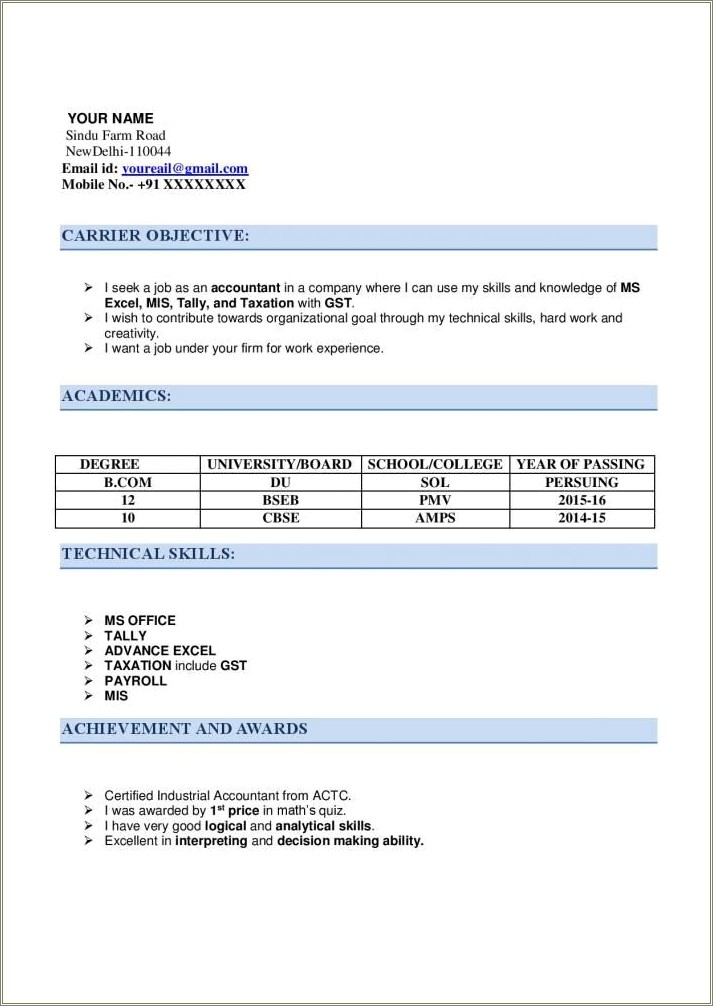 Technical Skills To Put On An Excel Resume