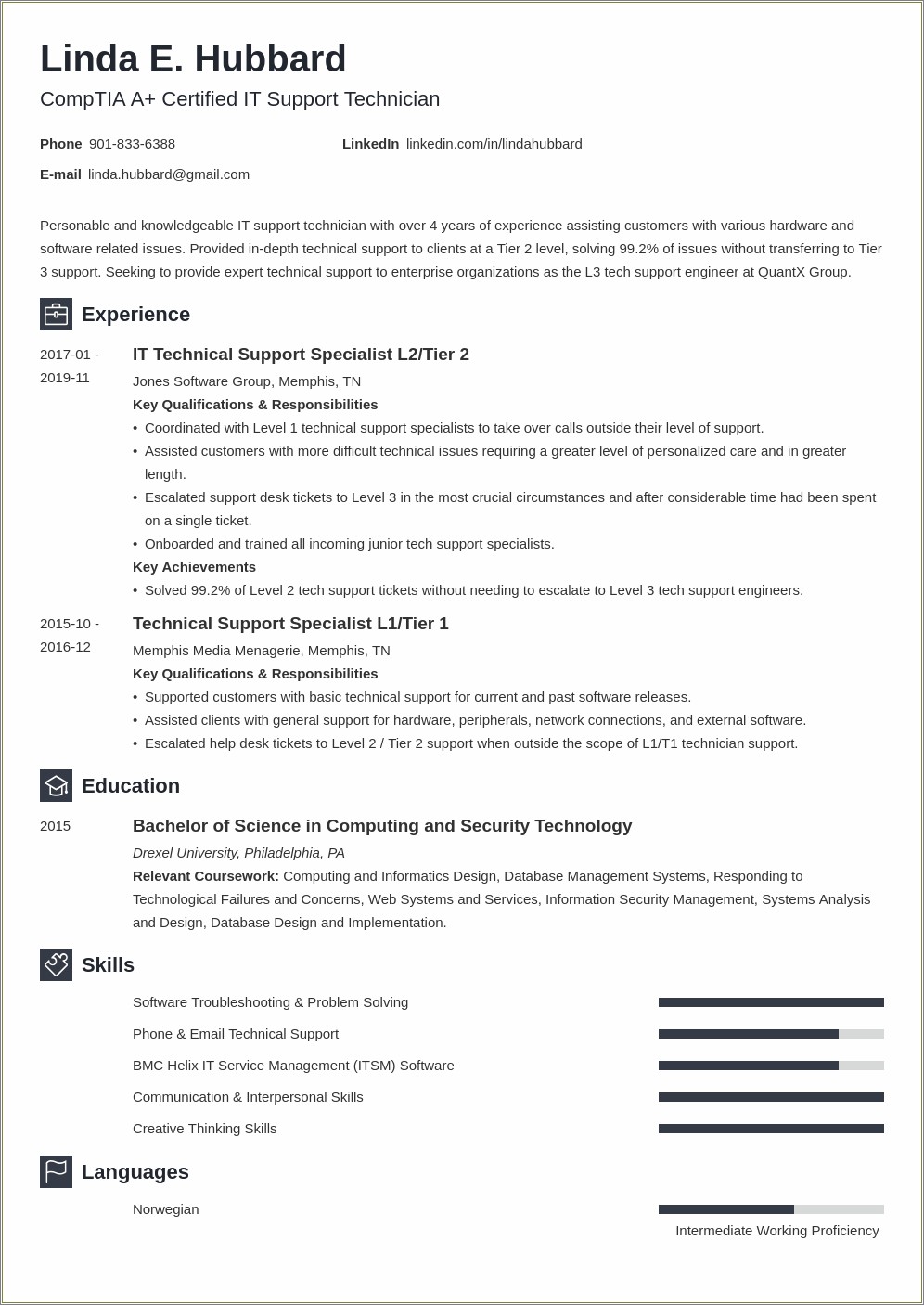 Technical Support 1 Year Experience Resume