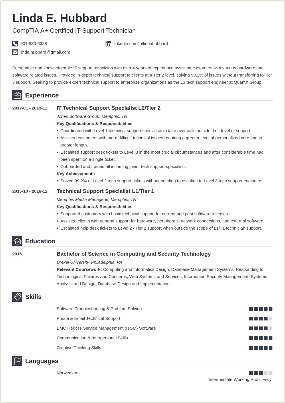 Technical Support Engineer Experience Resume Format